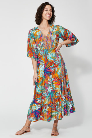 Lange Jurk - Oranje en turquoise