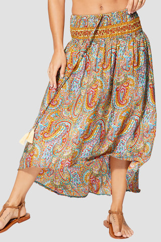 Jupe longue - Beige et multicolore