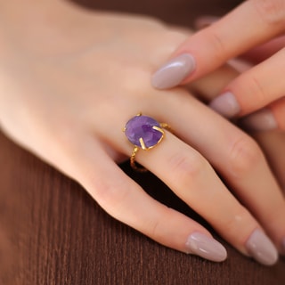 Anillo - Latón chapado en oro y amatista