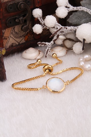 Pulsera - Bronce bañado en oro fino amarillo y piedra de luna