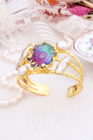 Pulsera - Bronce, cuarzo y perlas cultivadas