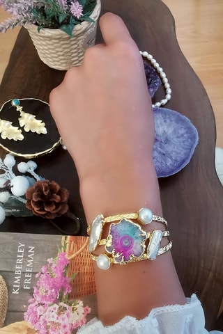 Pulsera - Bronce, cuarzo y perlas cultivadas