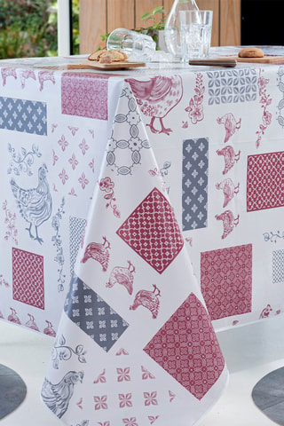 Mantel Basse Cour - Gris y rojo
