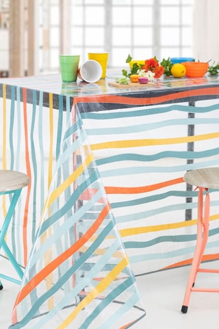 Hule rectangular - Blanco y naranja - 140 x 200 cm