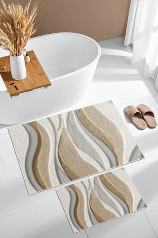 2 alfombras de baño - Beige y blanco - 50 x 60/60 x 100 cm