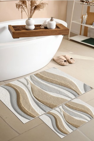 2 alfombras de baño - Beige y blanco - 50 x 60/60 x 100 cm
