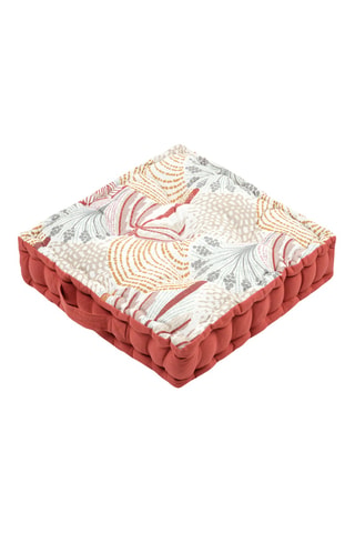 Cojín de suelo de fibras de bambú Aswan - Crudo y rojo teja - 45 x 45 x 10 cm