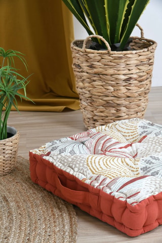 Cojín de suelo de fibras de bambú Aswan - Crudo y rojo teja - 45 x 45 x 10 cm