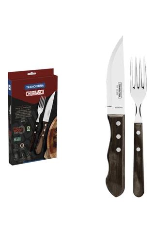 Cubiertos para carne de acero inoxidable y madera Jumbo - 4 piezas