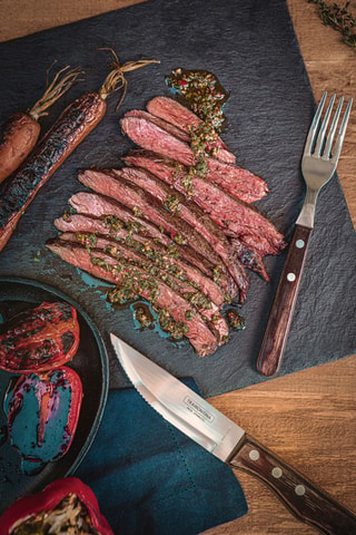 Cubiertos para carne de acero inoxidable y madera Jumbo - 4 piezas