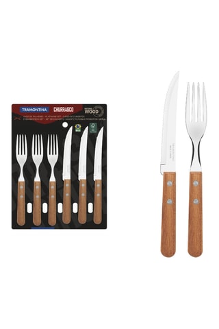Cubiertos para carne de acero inoxidable y madera Dynamic - 12 piezas