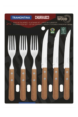 Cubiertos para carne de acero inoxidable y madera Dynamic - 12 piezas
