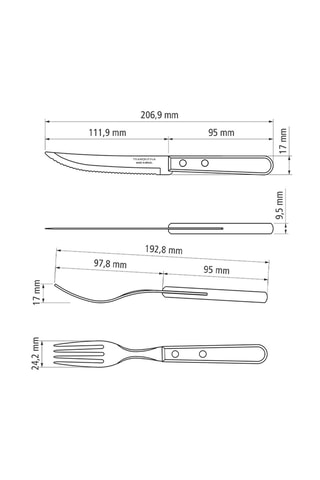 Cubiertos para carne de acero inoxidable y madera Dynamic - 12 piezas