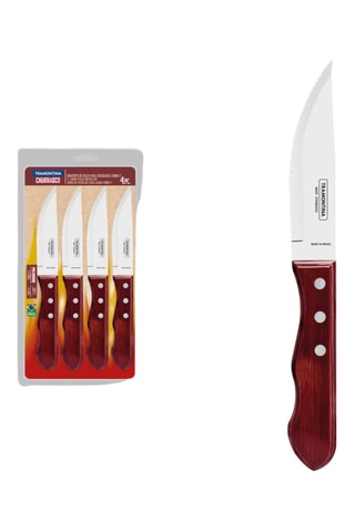 4 cuchillos chuleteros de acero inoxidable y madera Jumbo - 25 cm