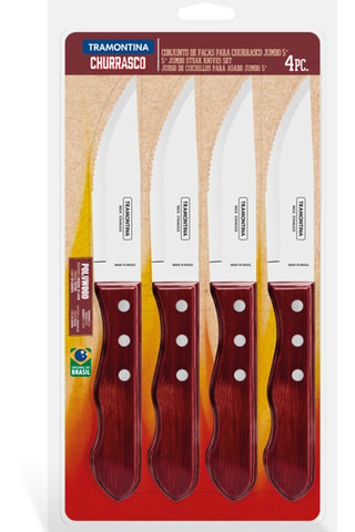 4 cuchillos chuleteros de acero inoxidable y madera Jumbo - 25 cm
