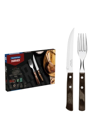 Cubiertos para carne de acero inoxidable y madera - 12 piezas