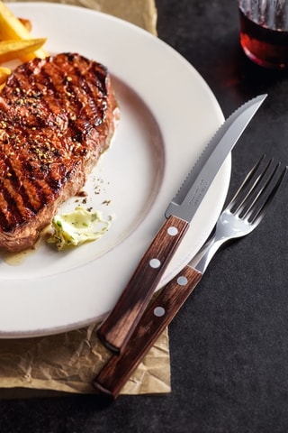 Cubiertos para carne de acero inoxidable y madera - 12 piezas