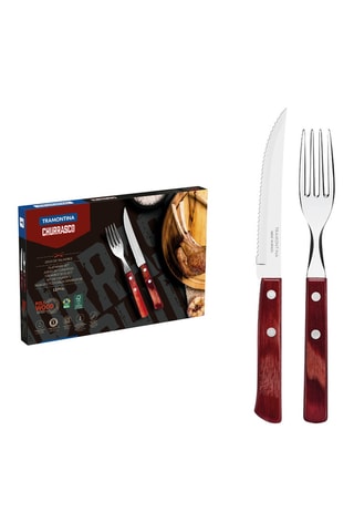 Cubiertos para carne de acero inoxidable y madera - 12 piezas