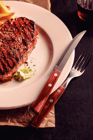 Cubiertos para carne de acero inoxidable y madera - 12 piezas