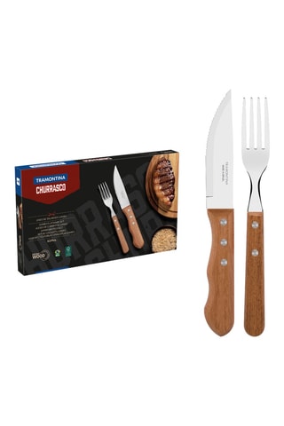 Cubiertos para carne de acero inoxidable y madera Dynamic - 12 piezas