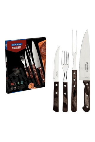 Cubiertos para carne de acero inoxidable y madera - 14 piezas