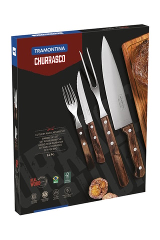 Cubiertos para carne de acero inoxidable y madera - 14 piezas