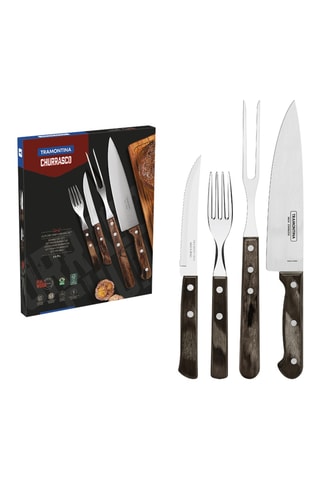 Cubiertos para carne de acero inoxidable y madera - 14 piezas