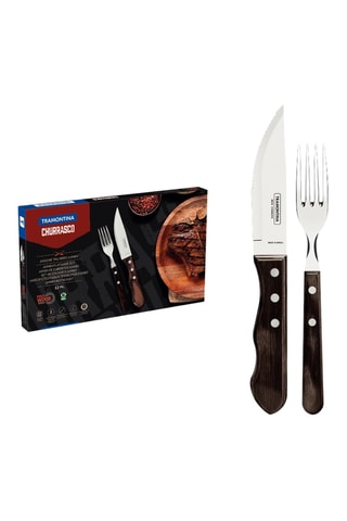Cubiertos para carne de acero inoxidable y madera Jumbo - 12 piezas