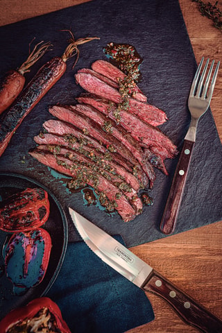 Cubiertos para carne de acero inoxidable y madera Jumbo - 12 piezas