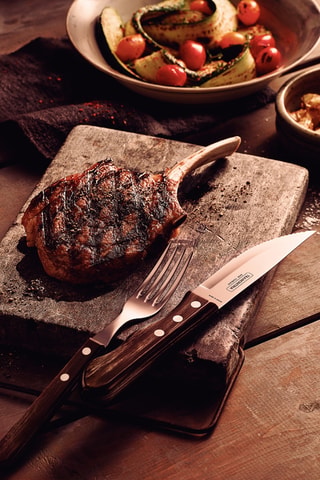 Cubiertos para carne de acero inoxidable y madera Jumbo - 12 piezas