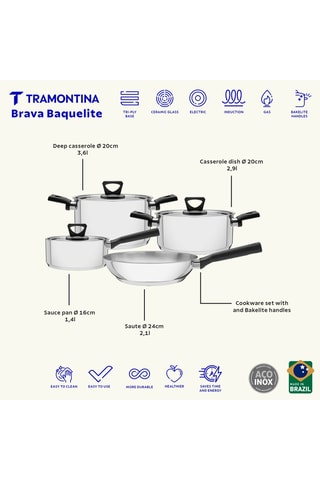 Batería de cocina de acero inoxidable Brava - 7 piezas