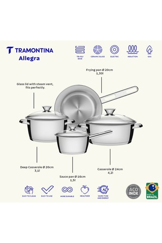Batería de cocina de acero inoxidable Allegra - 7 piezas