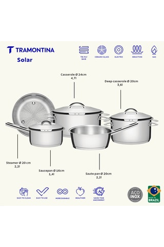 Batería de cocina de acero inoxidable Solar - 8 piezas