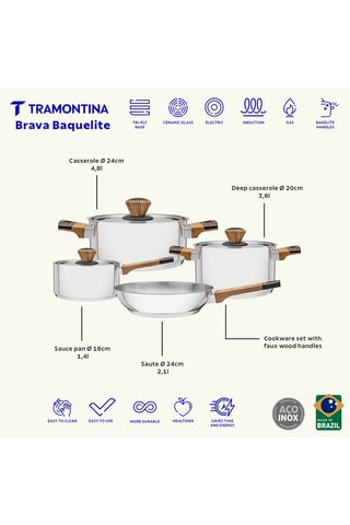 Batería de cocina de acero inoxidable Brava - 7 piezas