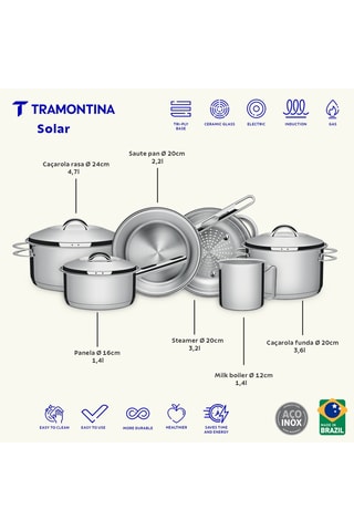 Batería de cocina de acero inoxidable Solar - 9 piezas