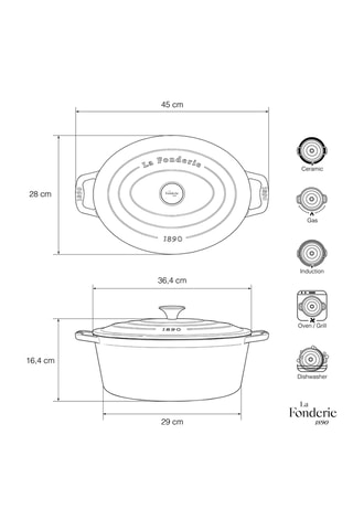 Panela oval em ferro fundido esmaltado Alma - 36 cm - 7,7 l