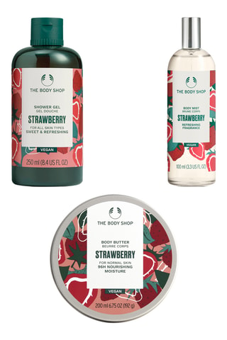 Gel de ducha, manteca corporal y bruma corporal Strawberry - Para todo tipo de piel - 250, 200 y 100 ml