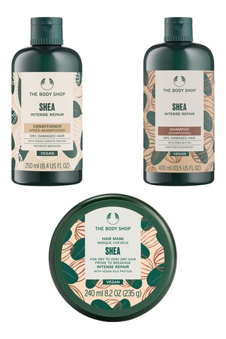 Champú, acondicionador y mascarilla capilar Shea - Cabello seco y dañado - 400, 250 y 240 ml