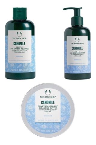 Manteca desmaquillante, desmaquillante suave para ojos y gel limpiador integral Camomila - Piel sensible - 90, 250 y 245 ml
