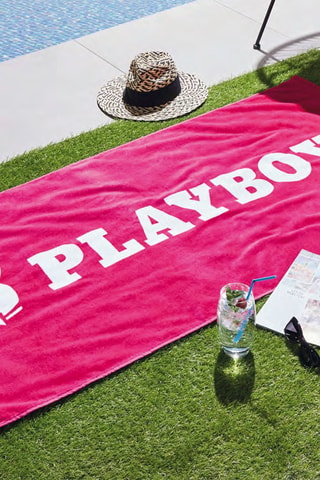 Toalha de banho grande Playboy Rosa e branco - 76 x 160 cm
