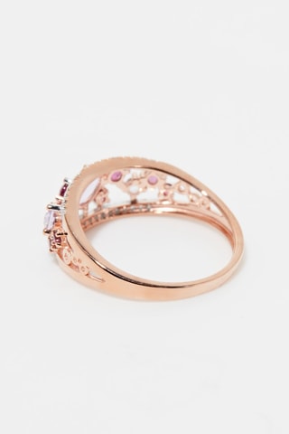 Anel Ouro rosa, diamantes, rodolitas e ametistas