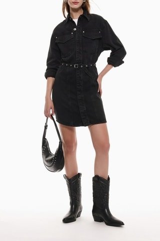 Abito a camicia in jeans - Nero