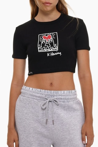 T-shirt cropped Keith Haring - Nero