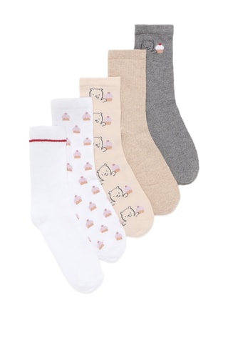 5 paia di calze - Bianco e beige