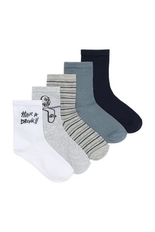5 paia di calze - Bianco e grigio melange