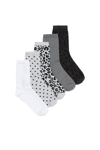 5 paia di calze - Bianco e grigio melange