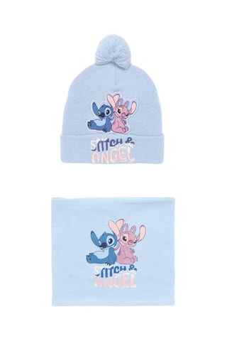 Berretto con pompon e scaldacollo Stitch e Angel Lilo & Stitch Disney - Celeste e rosa