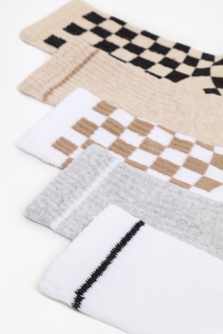 5 paia di calze - Bianco, grigio chiaro melange e beige