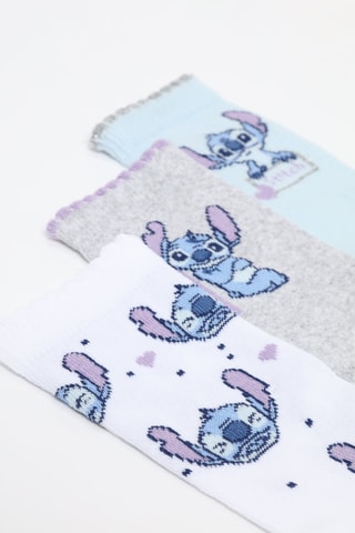 3 paia di calze Stitch Lilo & Stitch Disney - Bianco e grigio scuro melange