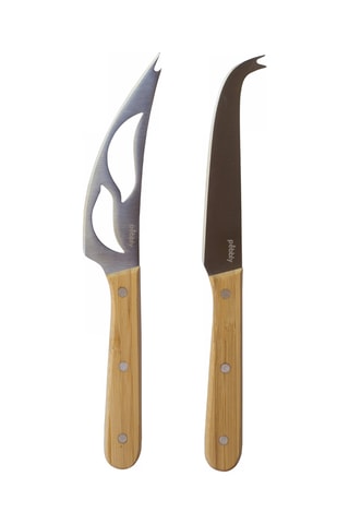 2 couteaux à fromage en acier inoxydable et bambou - 22 cm